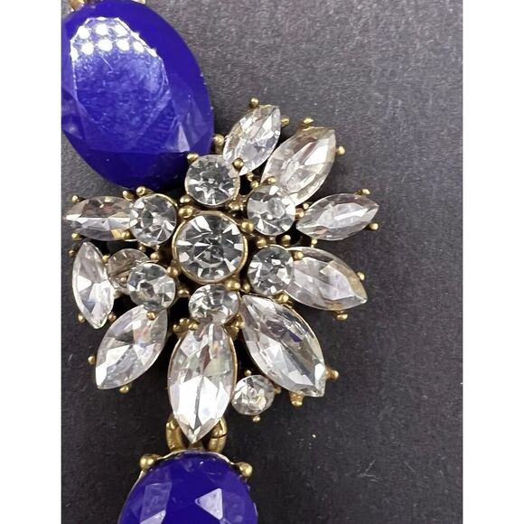 J. Crew Cobalt Royal Blue W Clear Rhinestones Goldtone Statement Necklace Chunky - Picture 9 of 11